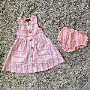 Pre-Owned Picapino Baby Girl 2 Pc. pink Striped Dress w/Diaper Cover (Size: 18M)